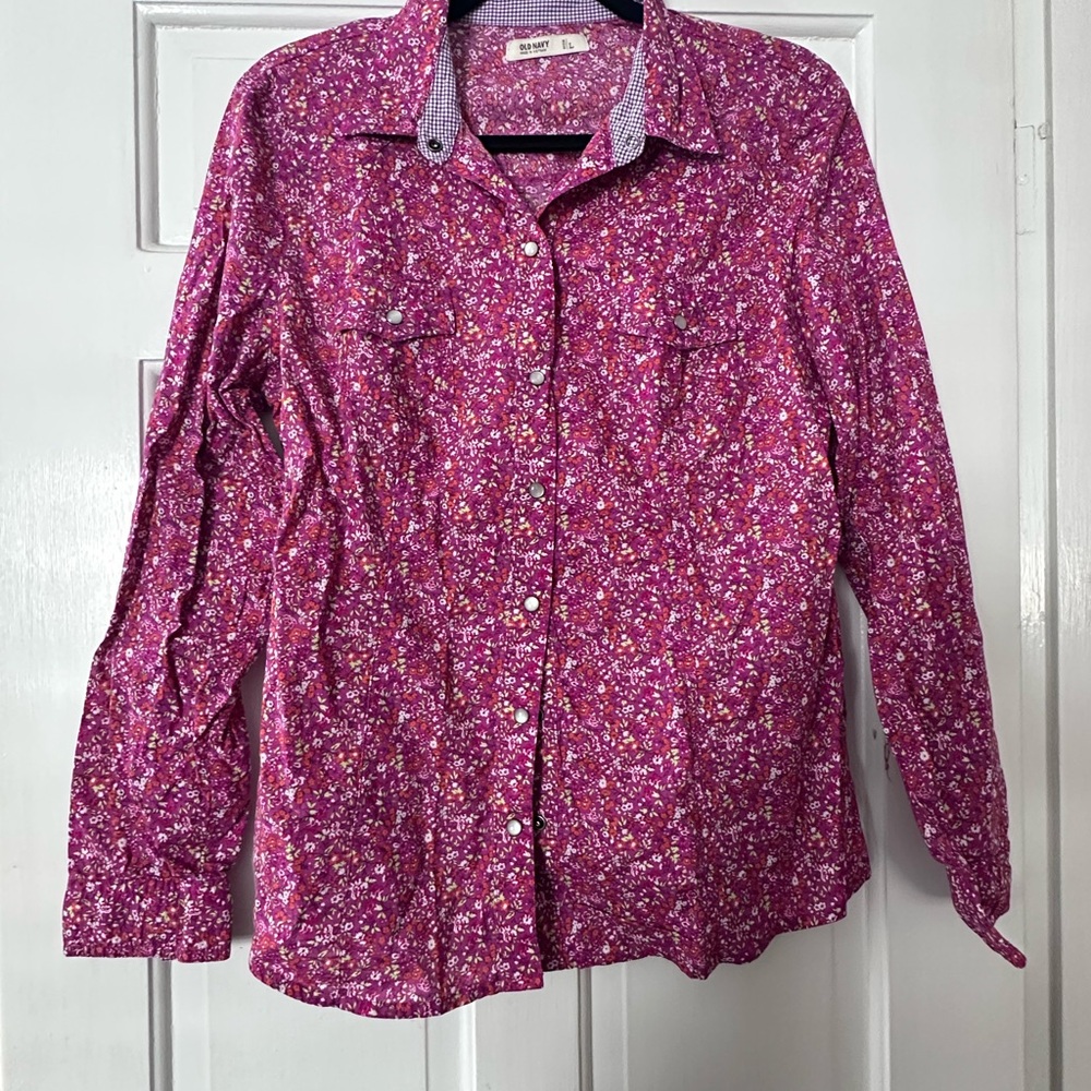 Old Navy Pink Floral Button Down Shirt